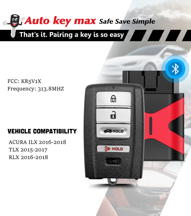 Simple car Key OBD2 Programmer Replacement for 2015 2016 2017 2018 Acura ILX RLX TLX Smart Keyless Remote FCCID: KR5V1X SKU: KPRO+A4RB