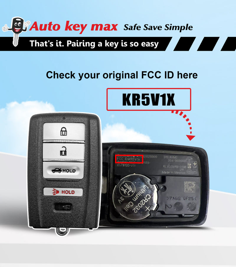 Simple car Key OBD2 Programmer Replacement for 2015 2016 2017 2018 Acura ILX RLX TLX Smart Keyless Remote FCCID: KR5V1X SKU: KPRO+A4RB