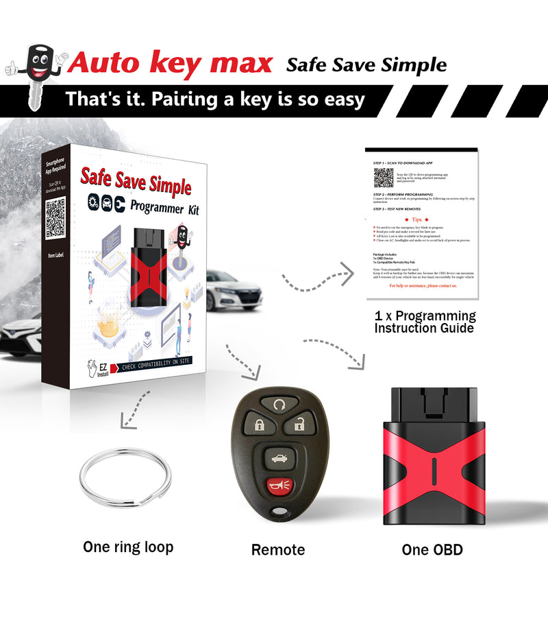 Simple Key Fob, Keyless Entry Remote Programmer Kit , Replacement for Chevy Malibu 2004 2- 2012 Cobalt Pontiac G5 G6 Grand Prix Buick Lacrosse Saturn Aura Sky KOBGT04A SKU: KPRO+C5RB-1