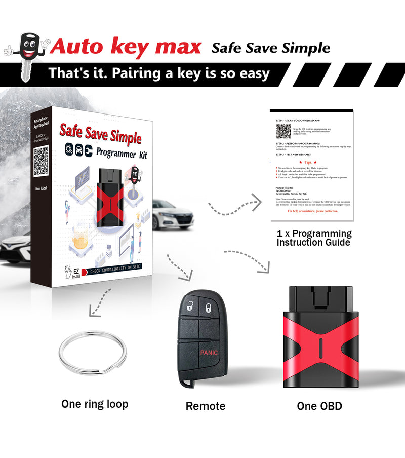 Easy Self Pairing car Key Programmer Tool Replacement for Dodge Charger 2011-2018 Challenger 2015-2018 Dart 2014-2016 Smart Keyless Remote M3N-40821302 SKU: KPRO+D3RE-D4RF-D4RL-D5RE