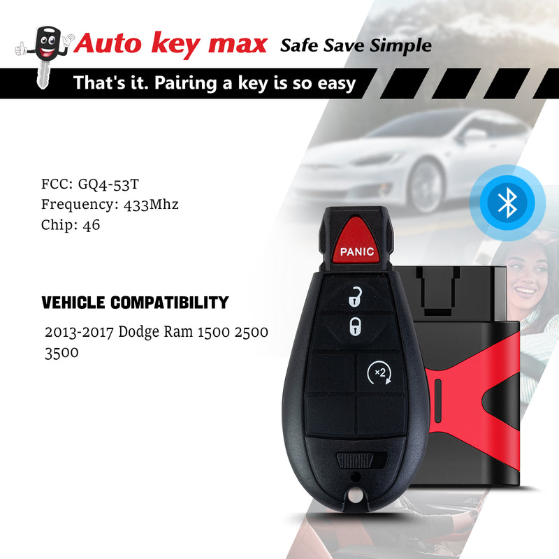 DIY Programmer Kit ADD spare Key for 2013-2017 Dodge RAM 1500 2500 3500 Remote GQ4-53T SKU: KRO+D4RE