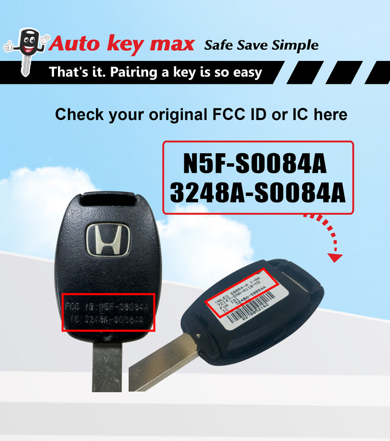 Car Key fob Programmer Replacement for 2006 - 2011 Honda Civic EX Si N5F-S0084A SKU: KPRO+H3SB-H4SB