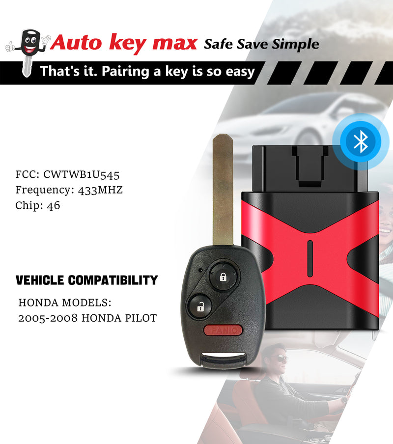 Car Key fob Programmer Replacement for 2005 - 2008 Honda Pilot CWTWB1U545 SKU: KPRO+H3SD