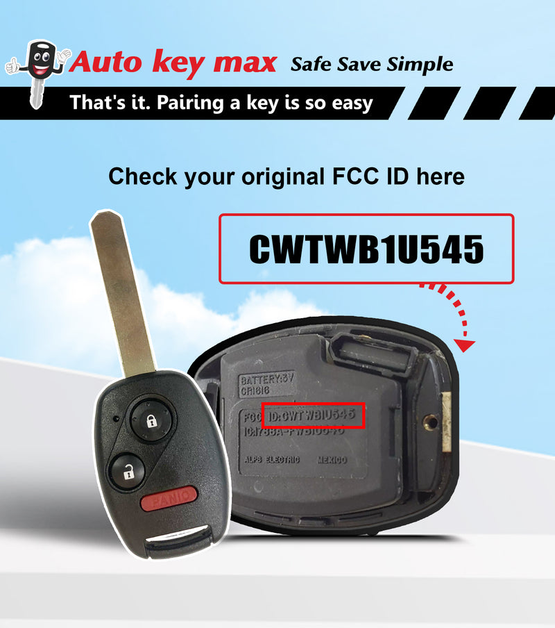 Car Key fob Programmer Replacement for 2005 - 2008 Honda Pilot CWTWB1U545 SKU: KPRO+H3SD