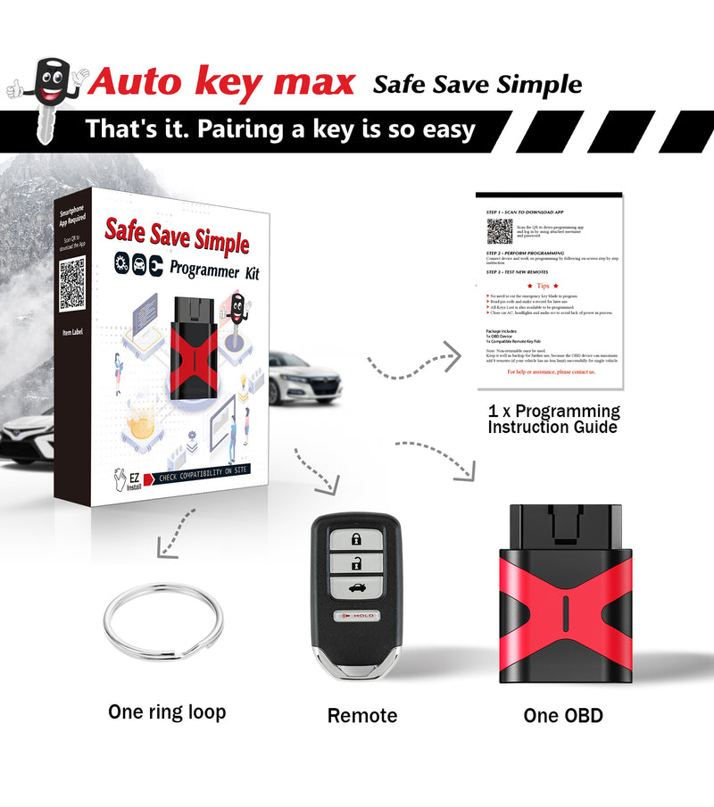Key Reprogram Obd Plug Simple Key Programmable Keyfob, Car Key Fob OBD Programmer Kit Replace ...