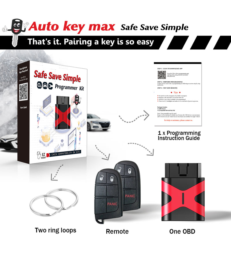 Easy Self Pairing car Key Programmer Tool Replacement for Dodge Charger 2011-2018 Challenger 2015-2018 Dart 2014-2016 Smart Keyless Remote M3N-40821302 SKU: KPRO+D3RE-D4RF-D4RL-D5RE