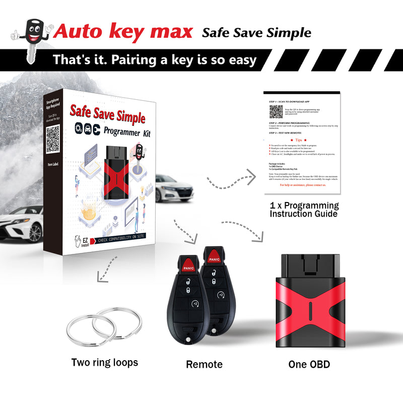 ALL key lost DIY Programmer Kit for 2013 - 2017 Dodge RAM 1500 2500 3500 Remote GQ4-53T 4btn SKU: KPRO+D4RE