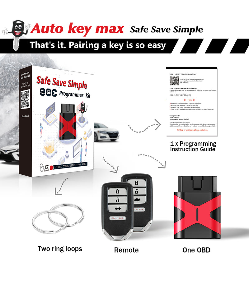 Programmerble Car Key Simple Key Programmable Keyfob, Car Key Fob OBD Programmer Kit Replace ...