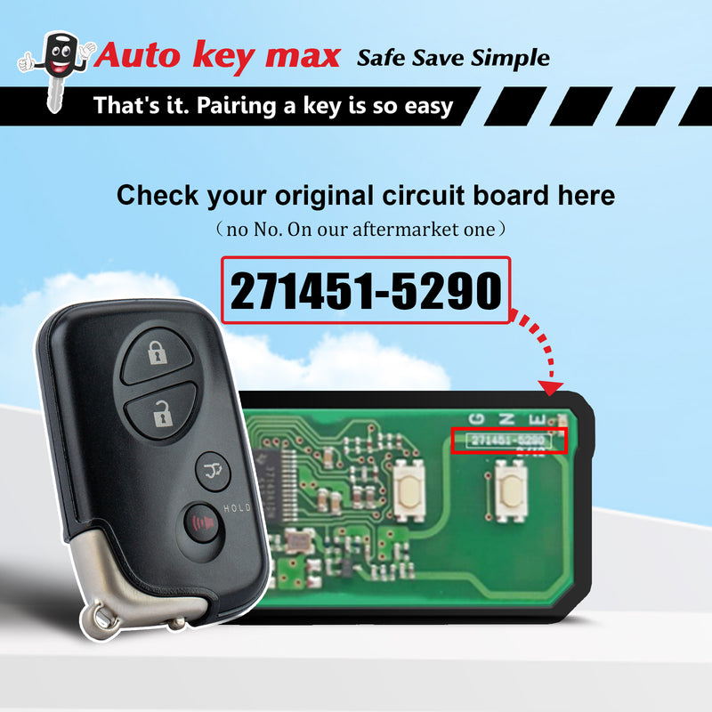Car Keys and Fob for 2010-2015 Lexus RX350 RX450H GX460 CT200H Smart Remote HYQ14ACX 271451-5290 SKU:KPRO+L4RB-1