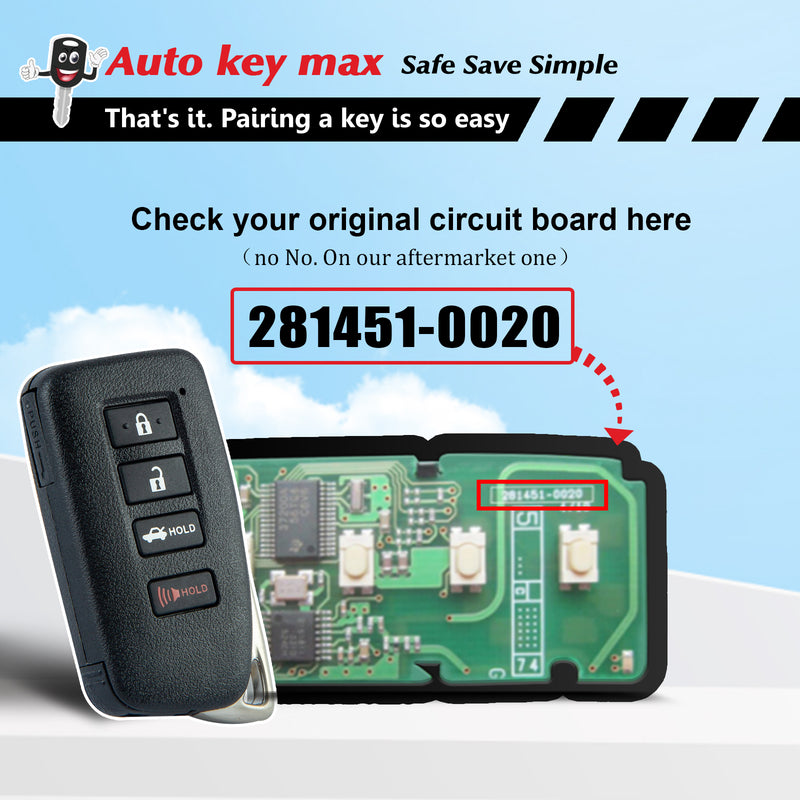 Car Keys and Fob for 2013-2018 Lexus ES350 GS350 GS450H Smart Remote HYQ14FBA 281451-0020 SKU: KPRO+L4RC