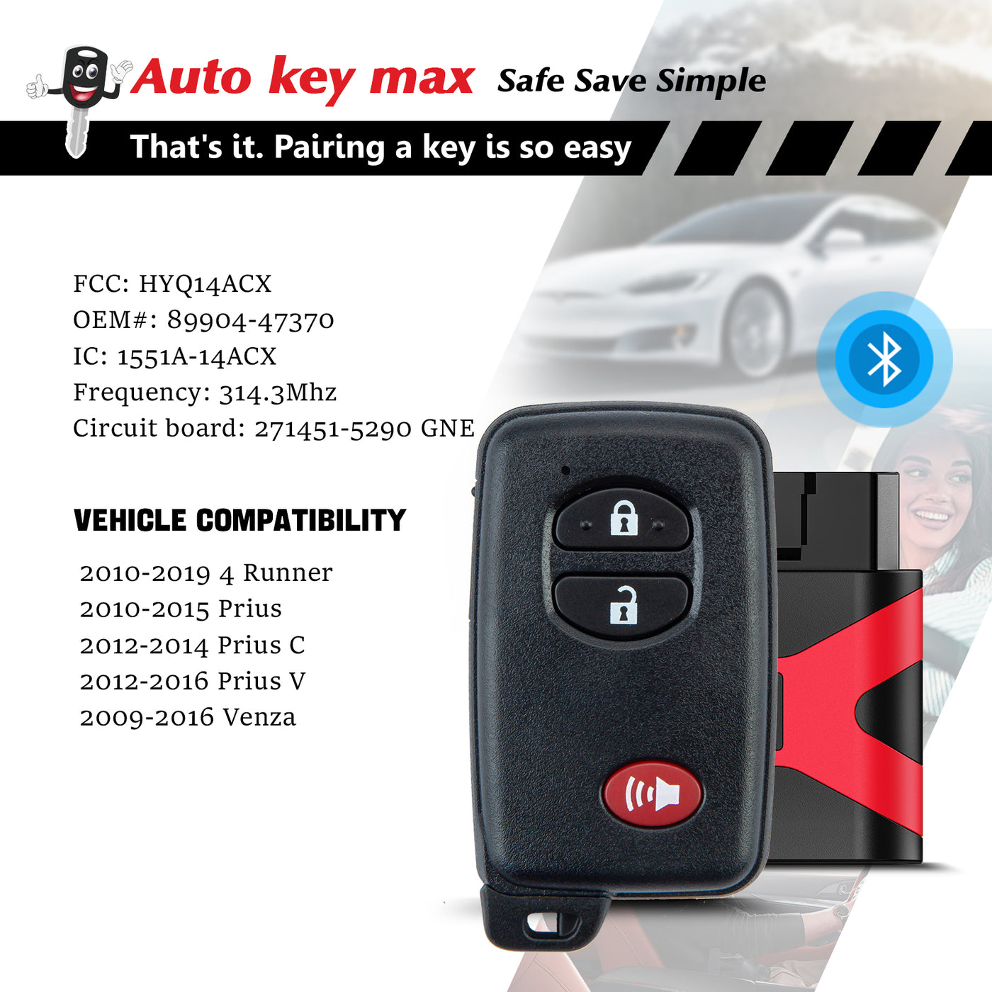 Genuine Toyota Prius Smart Key Fob (2010-2015) - Restored OEM Remote HYQ14ACX With Uncut Key Blade